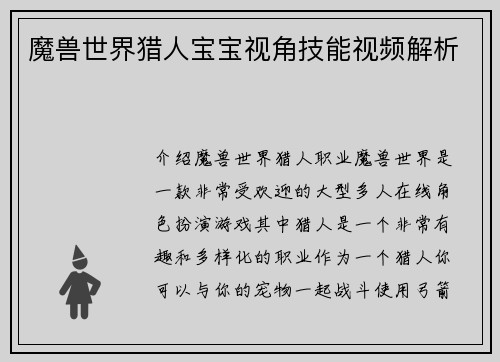 魔兽世界猎人宝宝视角技能视频解析